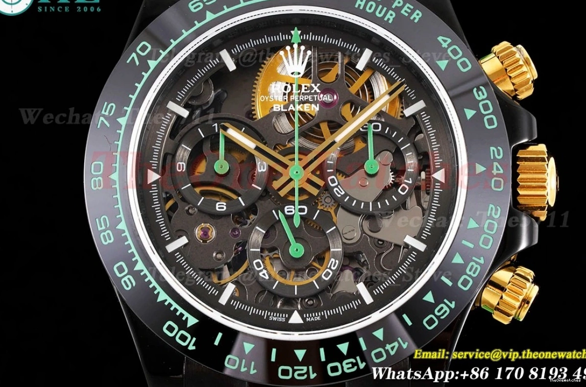 N6F Skeleton DLC Rubber 40mm Green RU DD4130 Dial Blaken On Daytona 0328